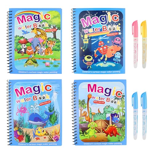 Alppihym Set di 4 Libri da Colorare Magici con Acqua per Bambini - Libri da Colorare Riutilizzabili con Effetto Colorato - Divertimento Creativo di Pittura Senza Sporco, Compatibile con Water Wow