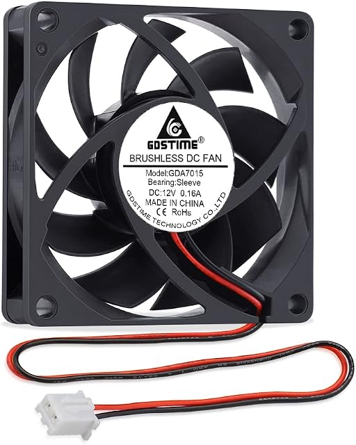 GDSTIME 12V Fan 70mm Computer Fan 70 x 15mm PC Fan 7CM Case Fan 3000 RPM Brushless Cooling Fan DC 12V Axial Fan For Router DVR Projector Amplifier Ventilation Exhaust Fan Replacement