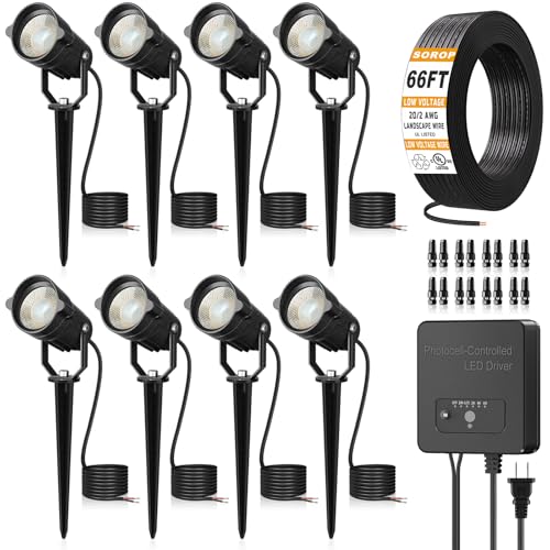 Low Voltage Landscape Lighting Kit, 6W Landscape Lights with Transformer 66FT UL-Listed Wire & Connectors, 3000K Waterproof Outdoor Spotlight Lights f