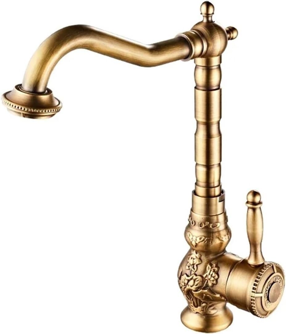 Robinet de lavabo rétro pivotant style ancien à poignée unique sculptée