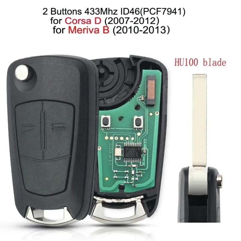 Suitable for Remote Car Key 433Mhz for Opel/Vauxhall Astra H 2004-2009 Zafira B 2005-2013 Vectra C 2002-2008 Corsa D 2007-2012(White)