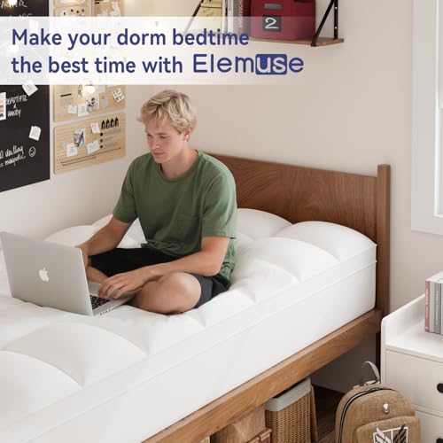 Image of ELEMUSE Cooling Twin XL Mattress Topper for College Dorm, Thick Extra Long Twin Mattress Pad Cover, Plush Breathable Pillowtop with 8-21 Inch Deep Pocket, Overfilled 3D Snow Down Alternative Filling | College dorm room essential for girls&guys, overfilled filling adds plush comfort, deep pocket design fits twin xl mattresses