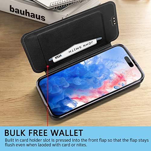 Petocase Compatible with iPhone 14 Pro Wallet Case,Thin Slim Folio Flip Premium Protective PU Leather Wallet with Card Slot Clear Soft TPU Back Case for Apple iPhone 14 Pro 6.1 2022 Black