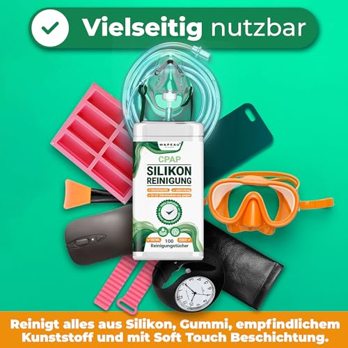 CPAP Reinigungstücher 100x Wipes in Spenderdose, Duftfrei ohne Alkohol, Zellstoff Tücher zum reinigen Silikon, CPAP Masken, Sauerstoffmasken, Nasenbrillen (1)