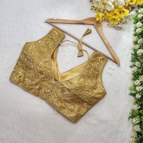 BishtHub Fashion Chemisier prêt à Porter sans Manches en Soie Tussar pour Femme, Haut de créateur pour Sari et Lehenga Choli -(BL2-L) – vue 3
