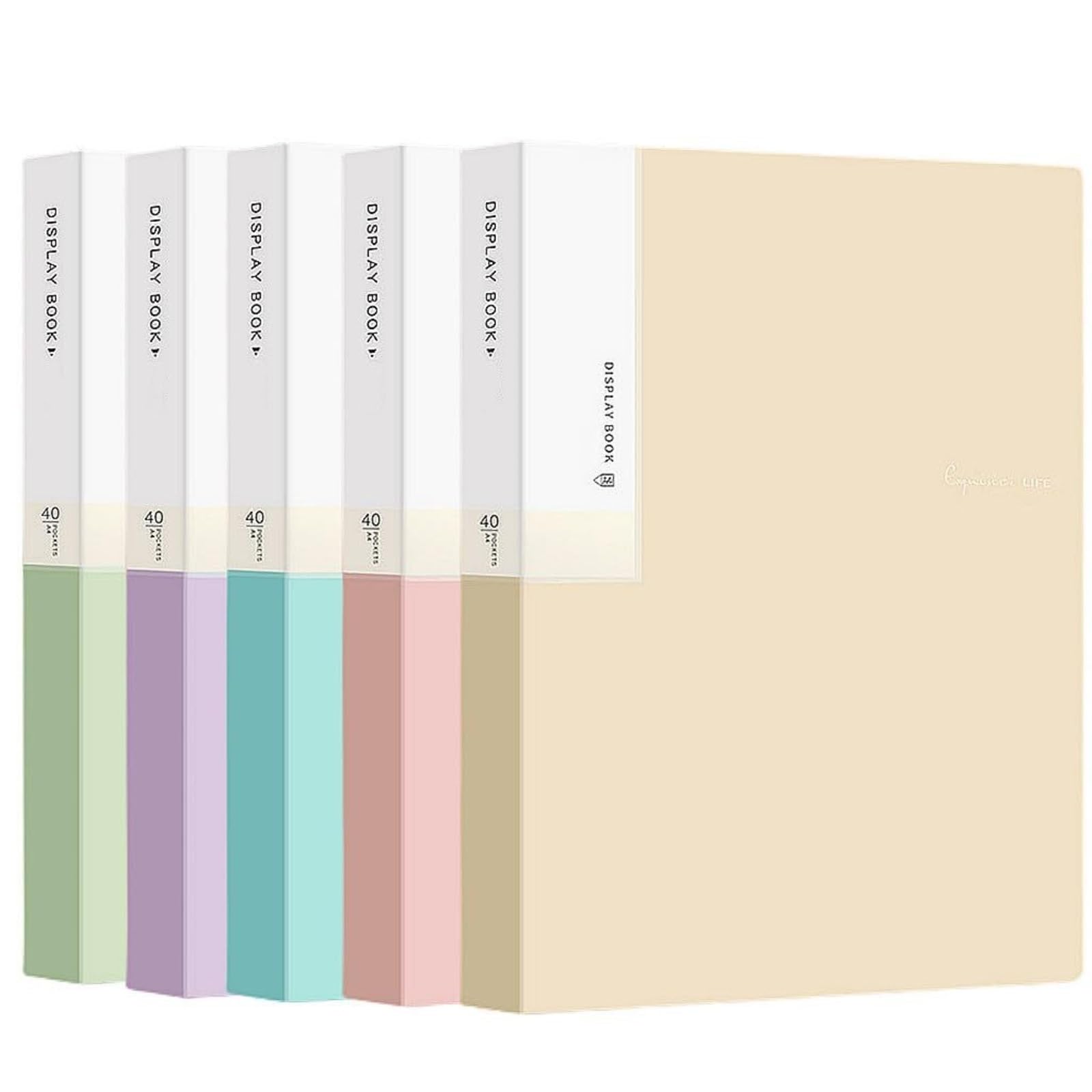 classeur Lot de 5 classeurs A4 avec pochettes en plastique, classeur de présentation de 40 pages, for l'école, le bureau ou la maison pochette