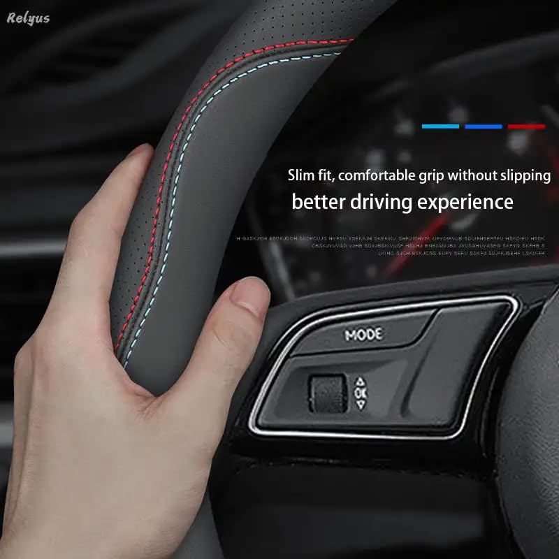 Image of Line Rider Microfiber Leather Sporty Steering Wheel Cover Universal Fits for 95% Truck,SUV,Cars,14.5-15inch Anti-Slip Safety Comfortable Desgin