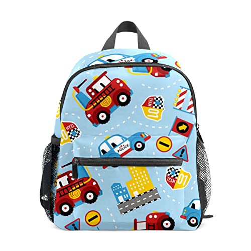 FCZ Kids School Bag Girls Boys Preschool Toddler Backpack for Boy Girl Lightweight Shoulder Book Bag for Kids Perfect Back Pack for Toddler to Kindergarten Firefighter Police Car Blue