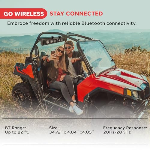 Image of Pyle 36 inch Marine Sound Bar Speaker System for ATV /UTV with Bluetooth, 270W Peak Power, Built-in Amplifier, 6x4 Woofers, 2x1 Treble, Remote Control, USB /AUX Input, Handlebar Mount, IPX5 Waterproof