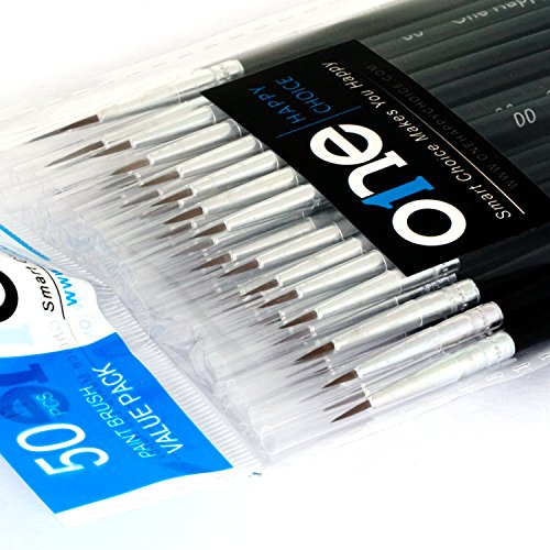 50 Pcs Pack of Synthetic Sable Fine Detail Paint Brushes Set for Miniature, Scale Model, Art Painting in Acrylic, Oil, Watercolor - Pointed Round (Size #00 (Small))