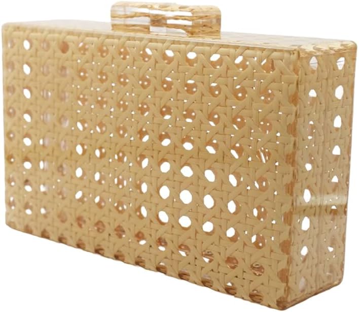 RomanticDesign Women Acrylic Handbag Rattan Woven Pattern Square Box Crossbody Handbag Shoulder Bag Chain Purse
