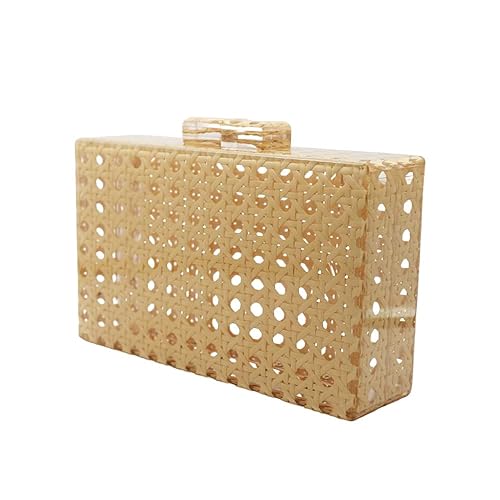 RomanticDesign Women Acrylic Handbag Rattan Woven Pattern Square Box Crossbody