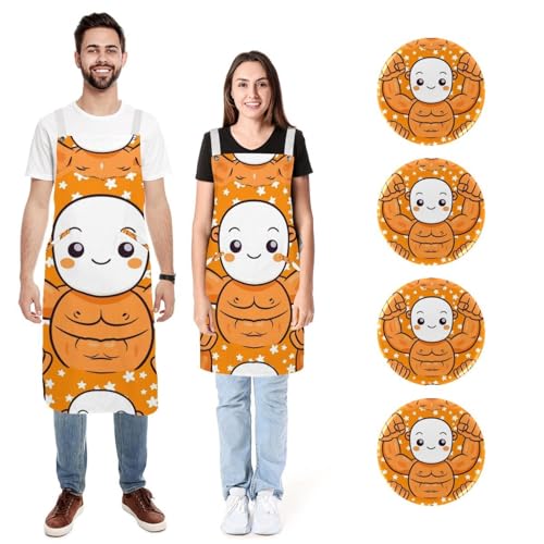 Tabliers de cuisine réglables lot de 2 avec poches orange en deux tailles M et L