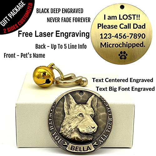 Auchic Vintage Pure Copper Pet Id Tags,Personalized Dog Tags,Three-Dimensional Relief Pet Pattern,Lettering On The Front And Back,Custom Pet Tags (German Shepherd) #TOP3
