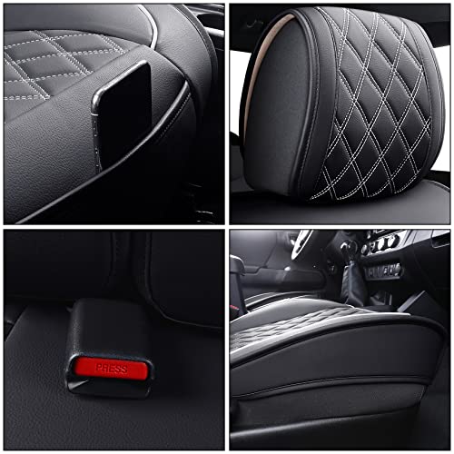 Image of Aierxuan Toyota Tacoma Seat Covers Waterproof Leather Full Set(Black-White)