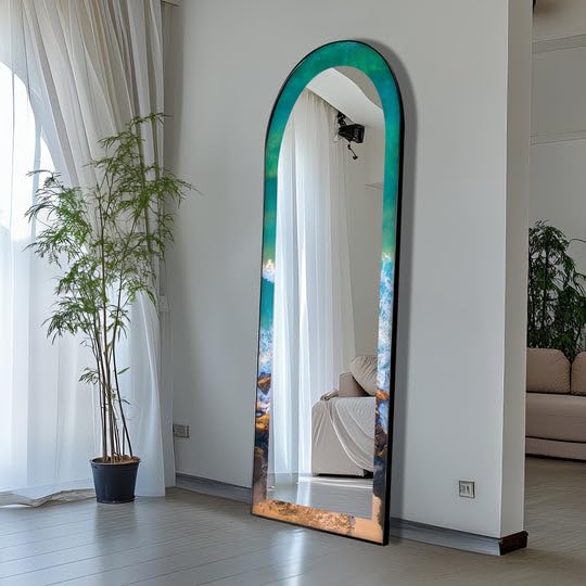Specchio da pavimento con arco lungo 23,5 x 167 cm (larghezza x altezza), specchio da pavimento con cornice nera e cornice nera