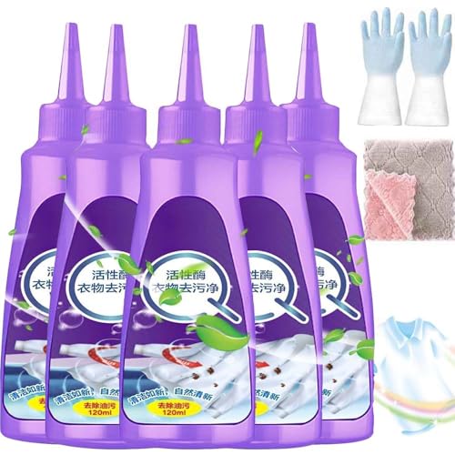 Quitamanchas enzimático activo para ropa, limpiador de manchas difíciles, quitamanchas de aceite, quitamanchas rápido, detergente líquido para la mayoría de las prendas (Same size, C-5Pcs)
