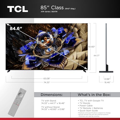 Image of TCL 85-Inch Class X11K Series QD-Mini LED 4K UHD Google Smart TV Ultra Premium Mini-LED TV - QLED, 144hz, Anti-Reflective Screen, Bang & Olufsen Audio, Dolby Atmos (85X11K, 2025 Model)