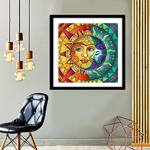 Diamond Painting Kits for Adults,Sun and Moon Face Full Drill Crystal Rhinestone Embroidery Cross Stitch,DIY 5D Paint by Numbers for Adults Beginner,Home Wall Decor 13.8\"×13.8\" - Thumbnail 4