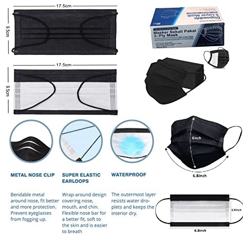 Disposable 50 Pack Face Mask 3 Ply Filter Protection, 50 Disposable Protective Mask (50 Pieces, Black) #TOP4