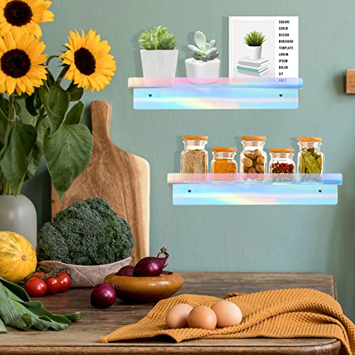 Yerliker 8 Pieces Acrylic Floating Shelves Set Adhesive Wall Display Shelf Pop Hanging For Space Save Room Bedroom Living Bathroom (Colorful) #TOP3