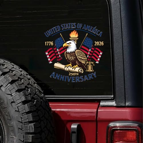 Image of 2-Piece God Bless America Patriotic Car Decal | Car window decal for cars and trucks; 1776-2026 commemorative design