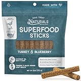 Dog Treat Naturals Turkey & Blueberry Superfood Sticks | All-Natural Premium Training Treats | Contains Turmeric for Joint Health | Made with Real Turkey & Blueberry | Made in USA | 10 Ounces