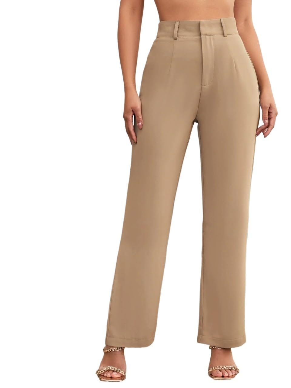 Womens Fall Solid Straight Leg Pants Trousers Beige