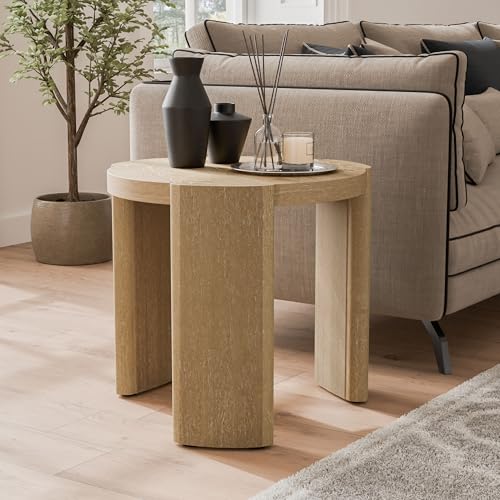 Furniture of America Carys Modern Solid Wood 20-inch Round End Table with Plinth Base Living Room Furniture for Small Space Home Office Oak