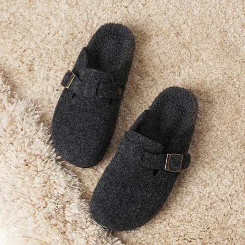 Dumalum Suede Clogs for Women Mens Faux Fur Lined Slip-On Sandals Womens Shoes with Cork Footbed and Adjustable Buckle Dark Grey — view 3