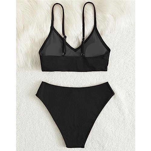 Kids Girls Swimsuit 2 Piece Solid Spaghetti Strap Bathing Suit V Neck Bikini Set Sports Beach Swimwear for Teen Girls3