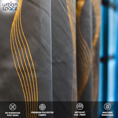 Image of Urban Space 80-85% True Blackout Curtains for Door, Gold Foil Printed Blackout Curtains, Decorative Door Curtain Eyelet with Tieback, 1 Piece Curtain for Living Room(Double Wave Stone Grey, 8 Feet)
