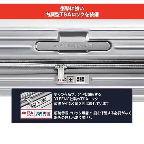 スイスミリタリースーツケース シグナス 機内持込可 42L 55cm ダブルファスナー TSAロック ネームタグ付き SM-A820 メタリックシルバー