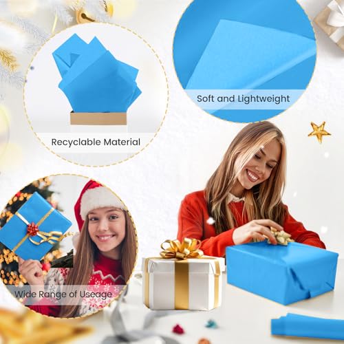 Image of Hlonon Blue Tissue Paper for Gift Bags - 30 Sheets of Blue Wrapping Tissue Paper Bulk Packaging Paper for Weddings Birthday DIY Project Christmas Gift Wrapping Crafts Decor (14 x 20 Inch)