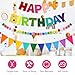 CANREVEL Pre-Strung 3D Happy Birthday Banner, 3 PCS Rainbow Happy Felt Garland, Pom Pom Garland, Triangle Fabric Bunting, Reusable Rainbow Birthday Decorations for Girls Boys Women Men