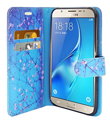 Galaxy J7 Case, Mstechcorp, Unique Design Flip Pu Leather Fold Wallet Pouch Case Premium Wallet Flip Case For Samsung Galaxy J7 Phone - Includes Accessories (Blooming Teal) #TOP4