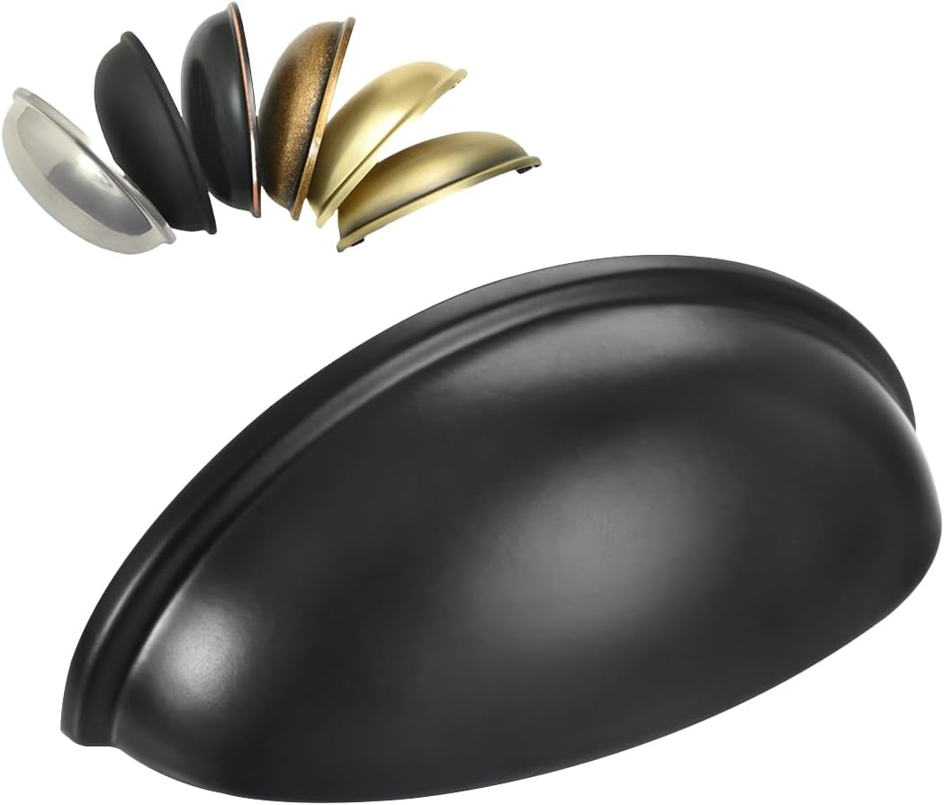 HOMOTEK 5 Pack Drawer Bin Cup Pulls Dresser Pulls for Cabinets Matte Black - 3 Inch Hole Centers Furniture Handles,Kitchen Cabinet Hardware