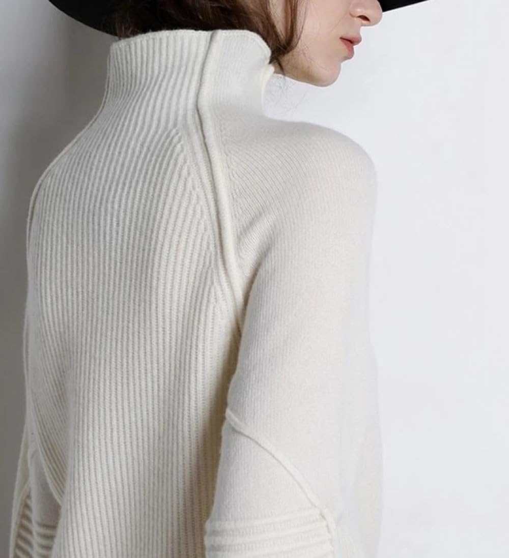 Rollkragenpullover Für Damen, Langärmelig, Lässig, Strickpullover, Gerippt, Pullover Aus Wolle, Strickpullover, Herbst Und Winter, Rollkragenpullover, Warme Oberteile, Strickwaren, Weiß, XL