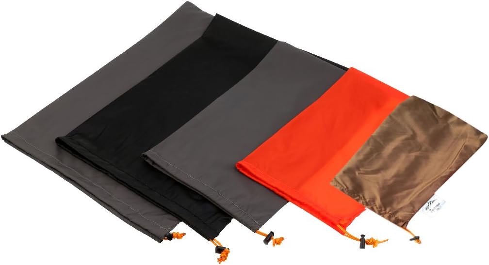 15Pack Lightweight Nylon Compression Stuff Sack Bag Waterproof Outdoor Camping Small Sleeping Bag Black Drawstring Bag, 5 Sizes