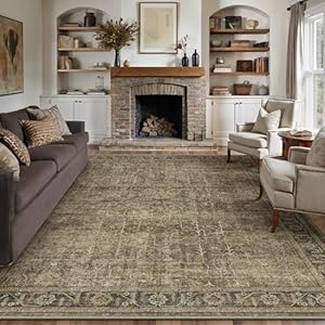 8x10 Washable Area Rug for Living Room Bedroom Vintage Beige Non Slip Carpet Traditional Retro Soft Low Pile Large Throw Rug for Dining Room Kitchen Office Indoor 8' x 10' (Rectangular) Beig