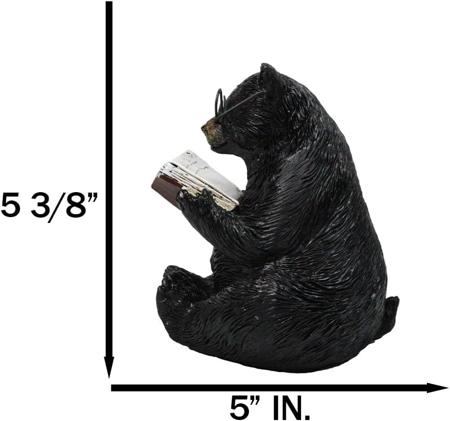 Ebros Gift Rustic Forest Western Wildlife Accent Bookworm Black Bear with Glasses Reading Story Book Figurine 5.25" H Lodge Cabin Decor Bears