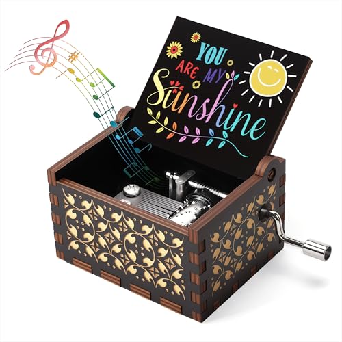 Qzakce Caixas musicais de madeira manivela caixa de música You Are My Sunshine retro Music Box melhor presente para aniversário Natal para casal crianças amigos, preto