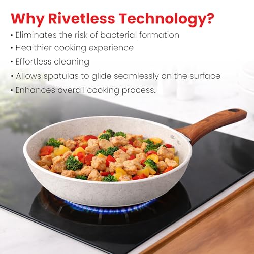 Image of Rioware 24CM Non-Stick Maifan Frying Pan (3L) | 5-Layer Non-Stick Coating | Induction, Ceramic, Electric & Gas Compatible | Dishwasher Safe | Multipurpose for Eggs, Stir-Fry & Daily Cooking- White