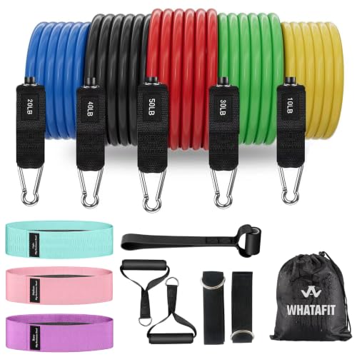 Image of WHATAFIT Resistance Bands, Exercise Bands,Resistance Bands for Working Out, Work Out Bands with Handles for Men and Women Fitness, Strength Training Home Gym Equipment