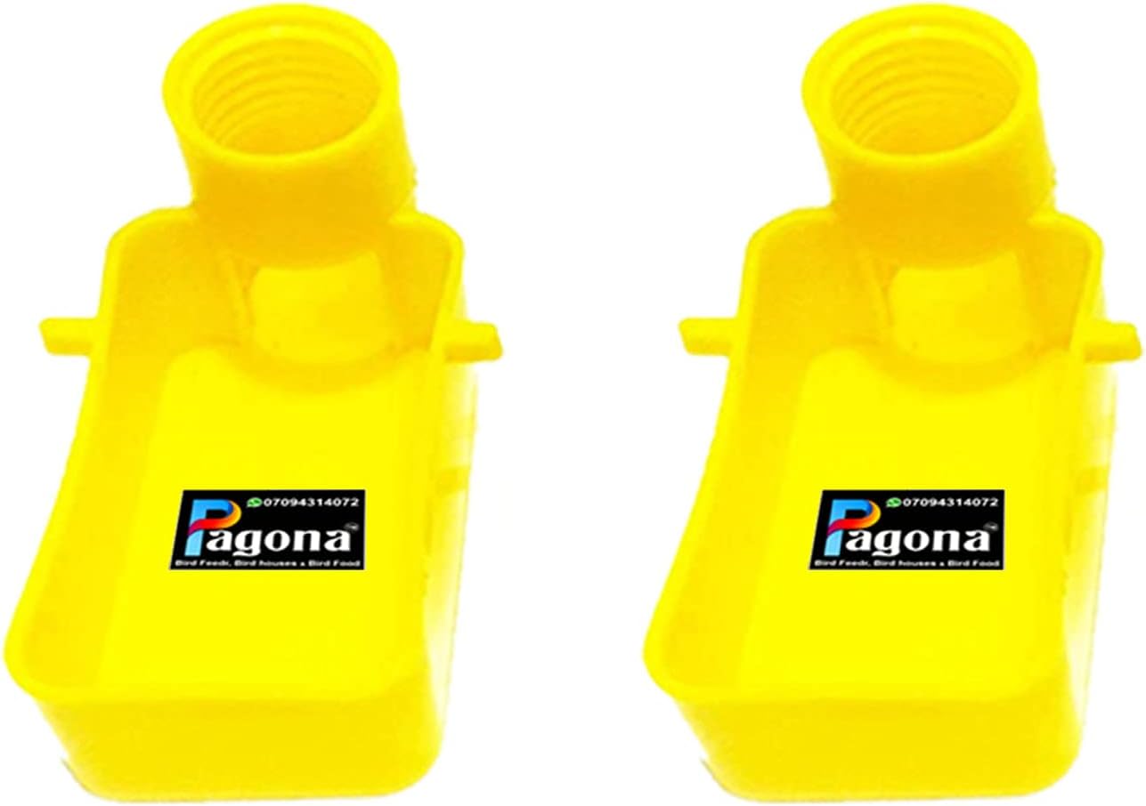 Pagona Plastic - Bird Cage Automatic Food Feeder, Water Drinker Cups For Any Bottle Use With Free Bottle Holder Rings (Feeder, Pack Of 2, 4 X 1.5 X 1.6 Inch)
