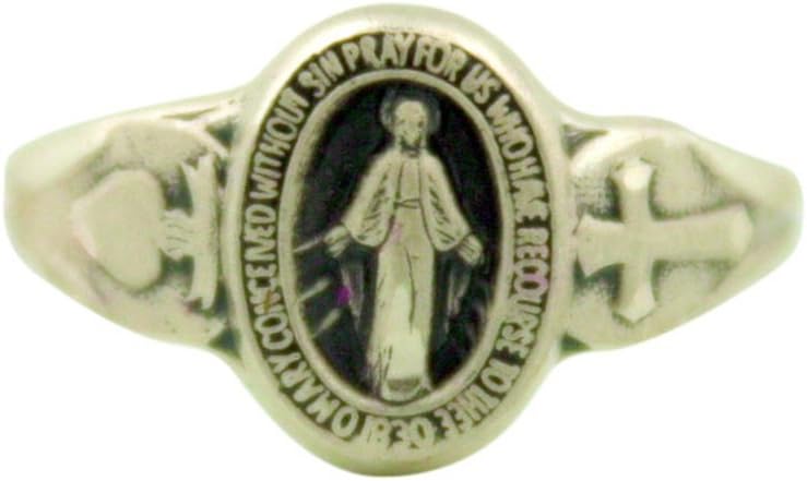 Ladies Sterling Silver Our Lady of Grace Miraculous Medal Ring