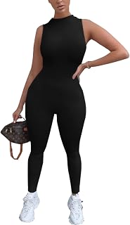 Women's Summer Bodycon Jumpsuits Casual Sleeveless One Piece Stretchy Tank Slim Fit Romper