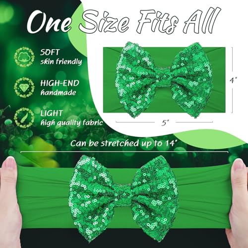 St Patricks Day Bow Baby Girl Hair Bows Clover Headbands Sequins Large Bows Green Hair Accessories Shamrock Headbands for Girls Infants Toddlers4