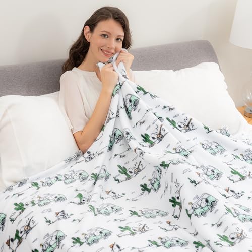 Image of Berkshire Blanket Peanuts VelvetLoft Cute Character Snoopy Plush Blanket,Snoopy Desert Travel White,King 90 in x 108 in (Official Peanuts Product)