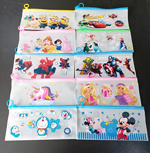 Image of Plastic Cartoon Stationery Zip Pouch for Pen Pencil and Multi Utility Best for Return Navratri Gifts (Design 11, Pack of 24),Multicolor